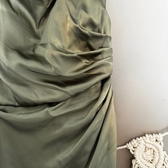 Elegant Olive One Shoulder Formal Dress - Picture 3 of 5